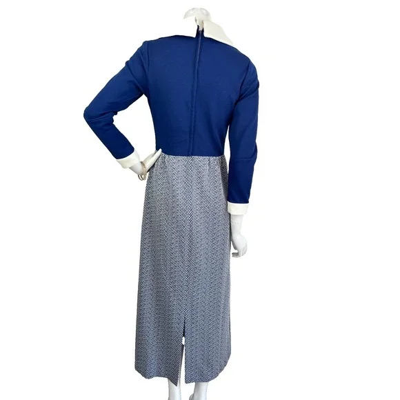 Vintage 70s Maxi Hostess Dress Collar Long Sleeve Talon Zip Blue Size Small - Picture 3 of 8